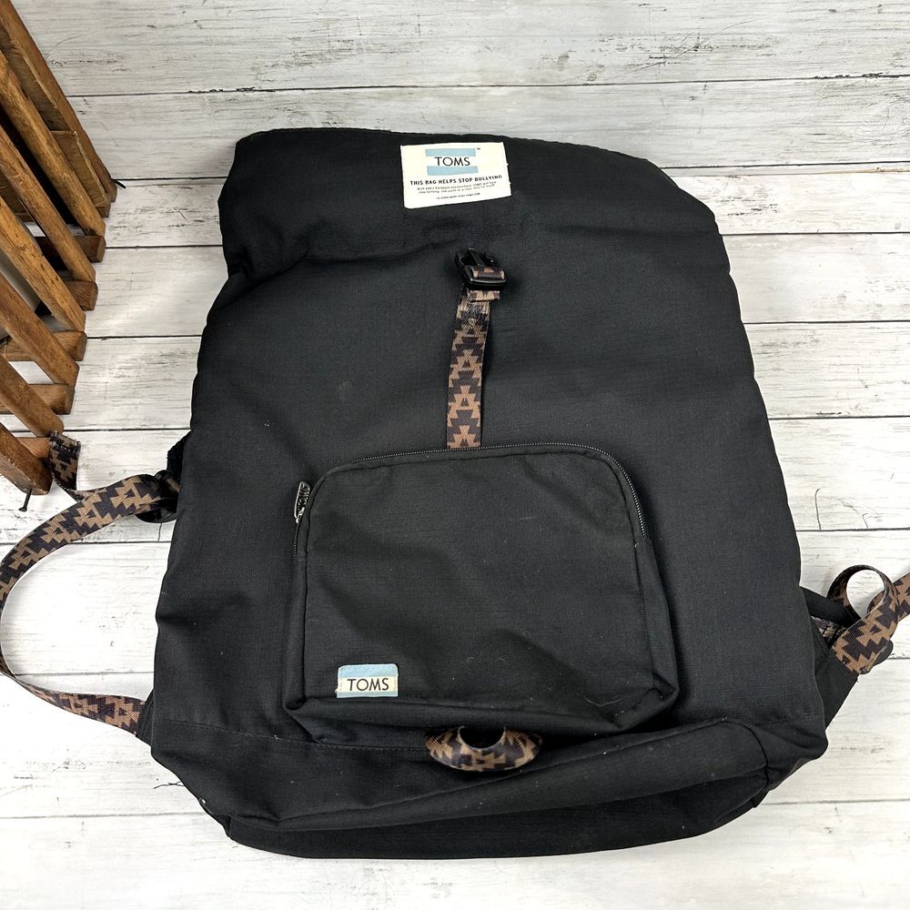Toms StandUp Backpack Solid‎ Black W/ Aztec detail Zipper Closure Fold-over